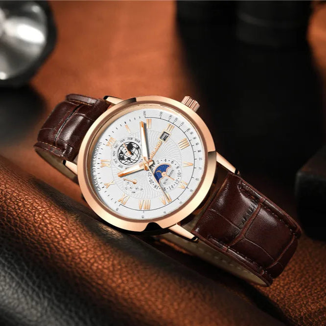 UTHAI H150 Relógio de quartzo masculino Roman Earth Design Calendário Relógio Banda de couro preto para meninos Estudante Luz Relógios de moda de luxo