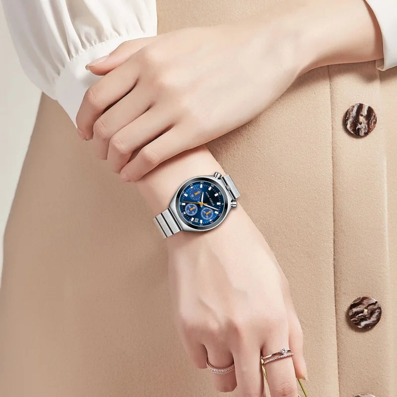 Mini foco 0491 relógios femininos de quartzo elegante relógio multifuncional para mulheres moda relógio de pulso à prova d'água presente reloj mujer 