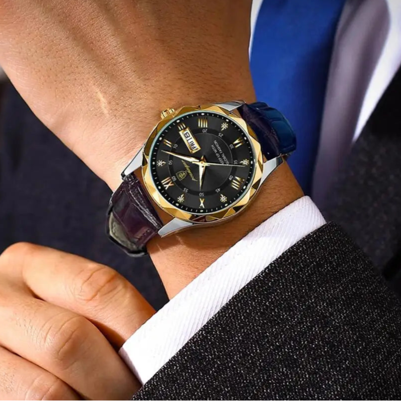 Poedagar luxo homem de negócios relógio de pulso à prova dwaterproof água luminosa data semana relógio masculino para homem relógio de quartzo couro relógios masculinos reloj