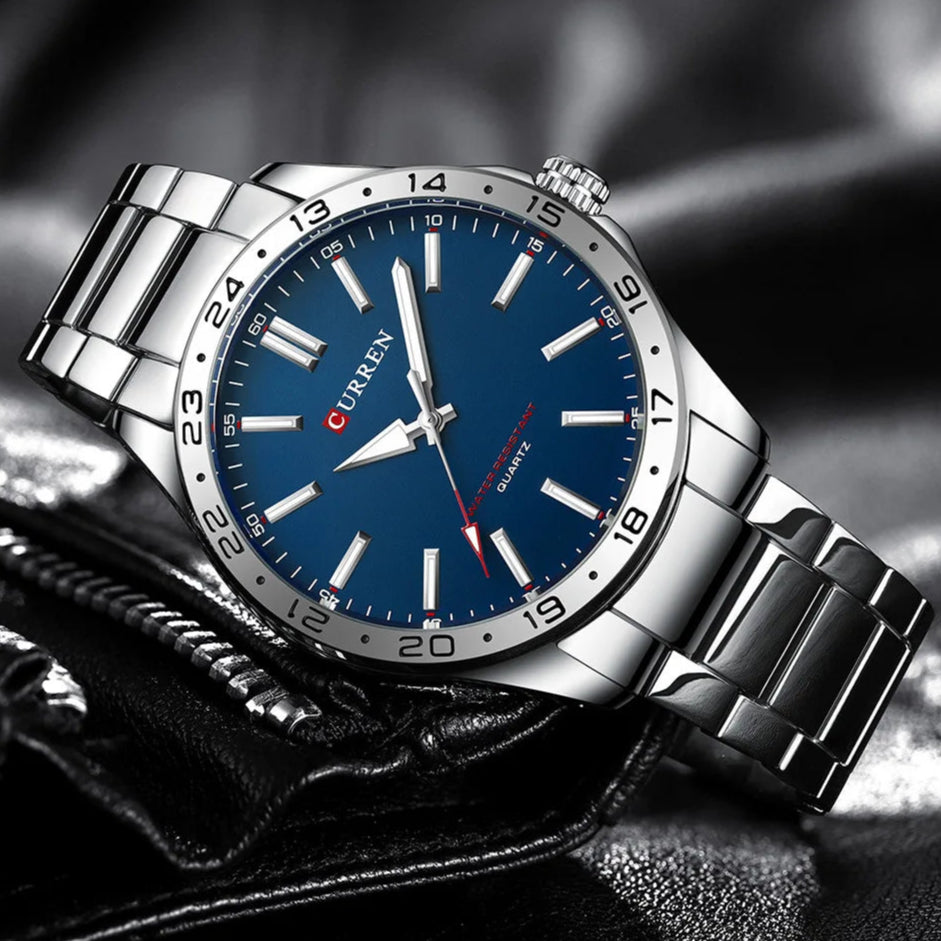 Curren 8452 relógio de quartzo masculino simples moda lazer relógio de negócios preto prateado pulseira de aço inoxidável relógio de pulso para masculino