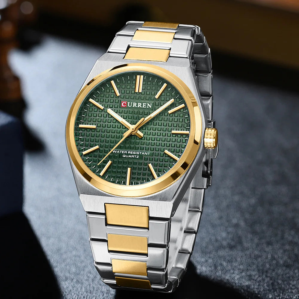 Curren 8439 clássico masculino relógio de quartzo elegante design simples à prova dwaterproof água pulseira aço inoxidável casal lazer negócios relógio pulso