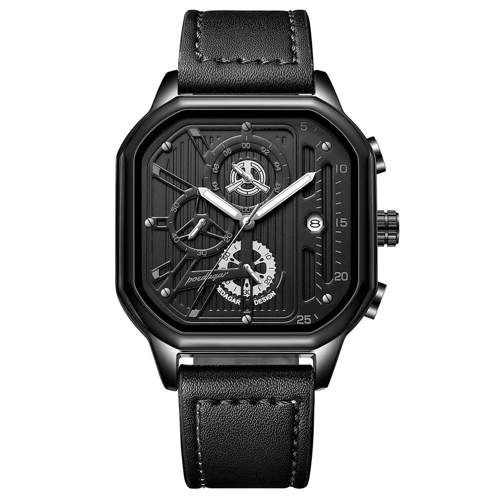 Poedagar homem relógio de pulso moda luminosa à prova dwaterproof água cronógrafo data relógio masculino quadrado aço inoxidável quartzo relógios masculinos reloj