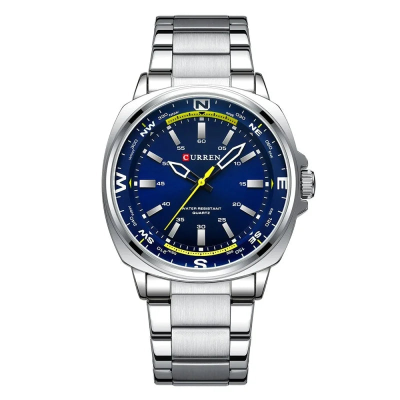 Curren 8455 relógio de pulso de quartzo masculino simples negócios moda tira de aço inoxidável relógio à prova dwaterproof água presente masculino relógio casual