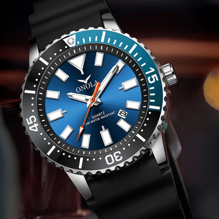 Onola 3850 cor clássica relógio de quartzo masculino genuíno à prova dwaterproof água calendário luminoso pulseira de borracha casual diário relógio masculino presentes