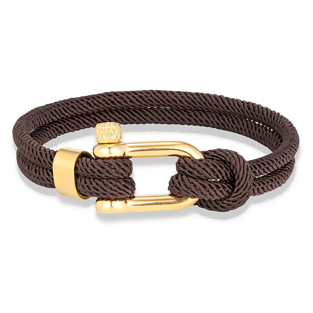 MKENDN Gold Color Stainless Steel Shackle Bracelet Simple Double Strand Nautical Rope Bracelets for Men Women Handmade Jewelry