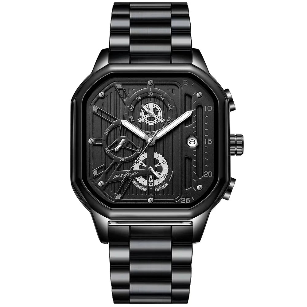 Poedagar homem relógio de pulso moda luminosa à prova dwaterproof água cronógrafo data relógio masculino quadrado aço inoxidável quartzo relógios masculinos reloj
