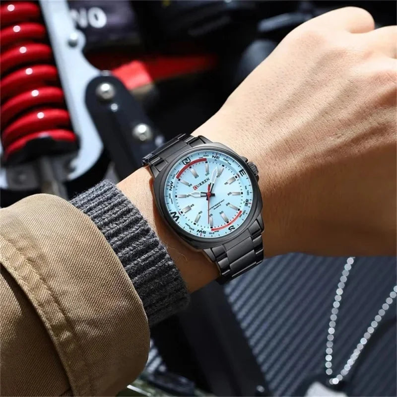 Curren 8455 relógio de pulso de quartzo masculino simples negócios moda tira de aço inoxidável relógio à prova dwaterproof água presente masculino relógio casual