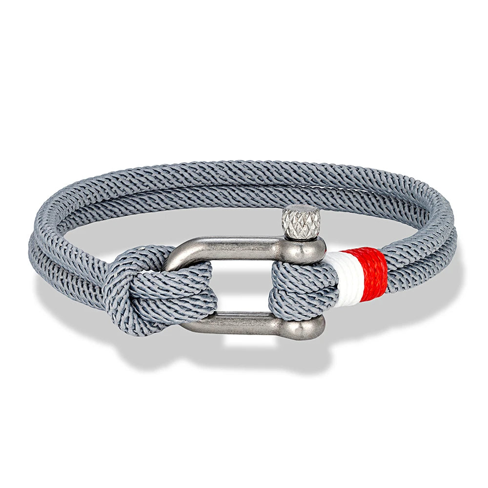 MKENDN Nautical Bracelets for Men Double Strand Surfer Rope Bracelet Stainless Steel Anchor Shackle Handmade Ideal Gift for Son