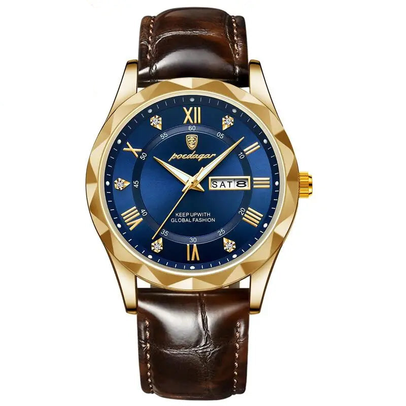 Poedagar luxo homem de negócios relógio de pulso à prova dwaterproof água luminosa data semana relógio masculino para homem relógio de quartzo couro relógios masculinos reloj