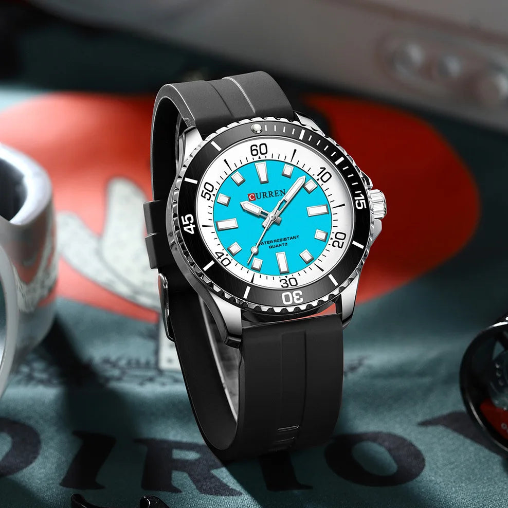 Curren 8448 moda masculina relógio de quartzo ao ar livre grande mostrador luminoso à prova dwaterproof água pulseira silicone esporte relógio pulso reloj hombre