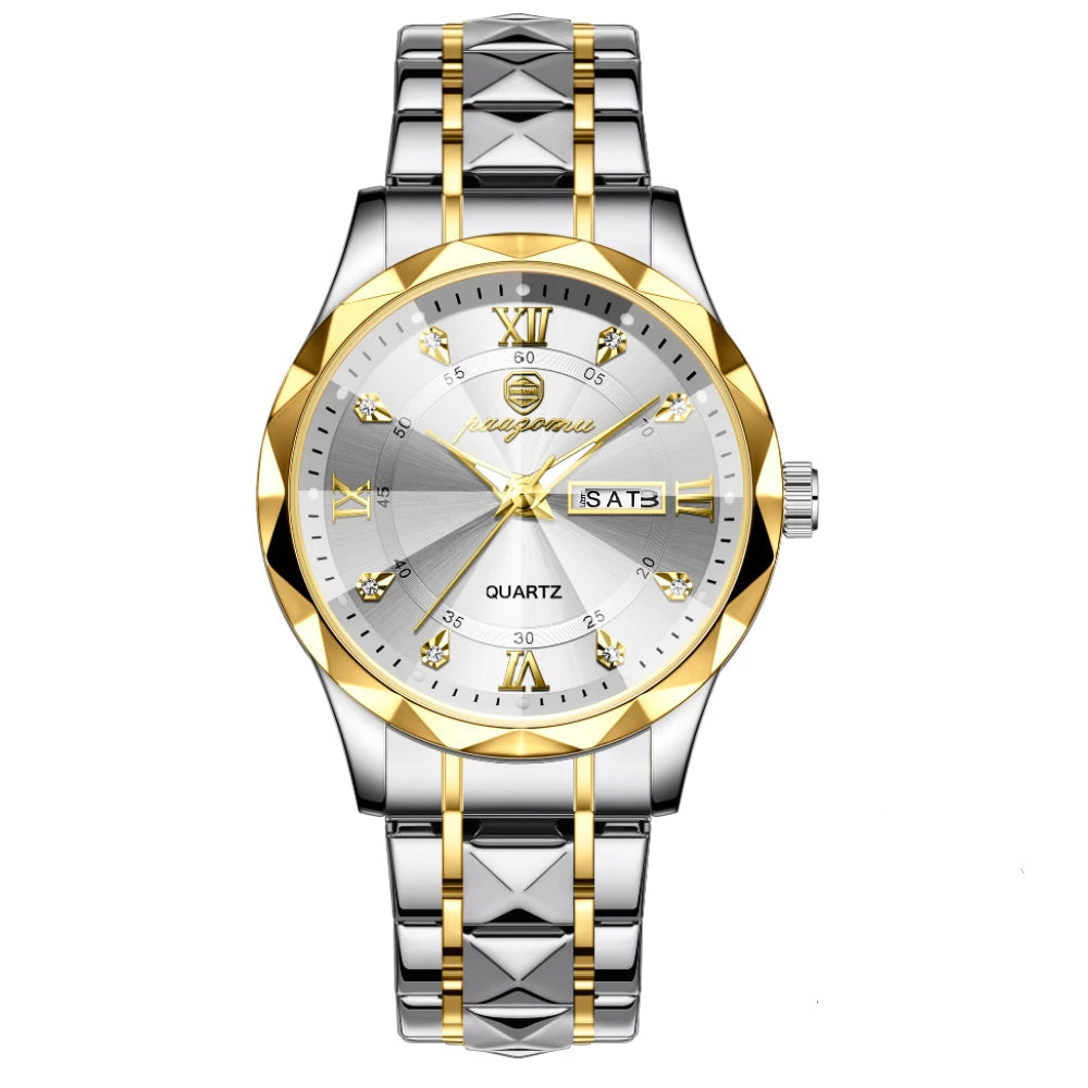 PENGAGAR Top Marca de Luxo Homem Relógio de Pulso À Prova D 'Água Luminosa Data Semana Homens Relógios de Aço Inoxidável Relógio de Quartzo Masculino reloj