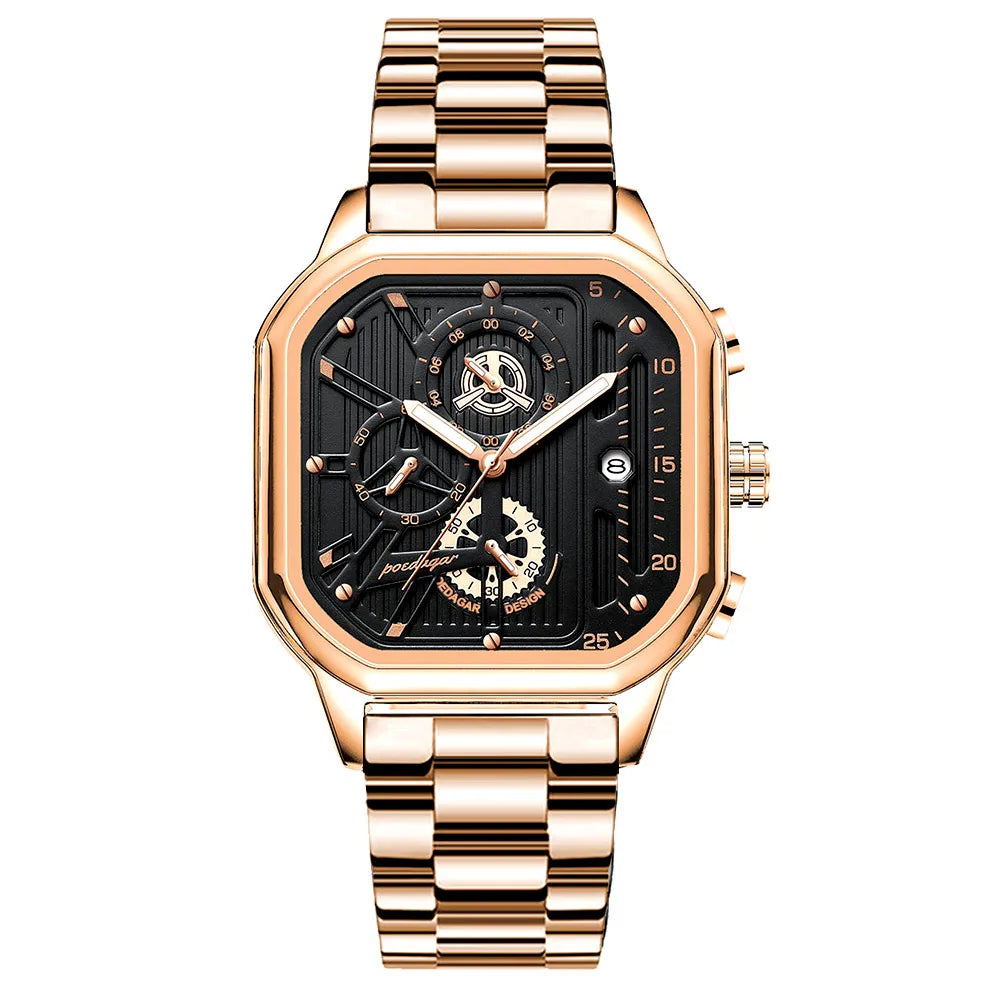 Poedagar homem relógio de pulso moda luminosa à prova dwaterproof água cronógrafo data relógio masculino quadrado aço inoxidável quartzo relógios masculinos reloj