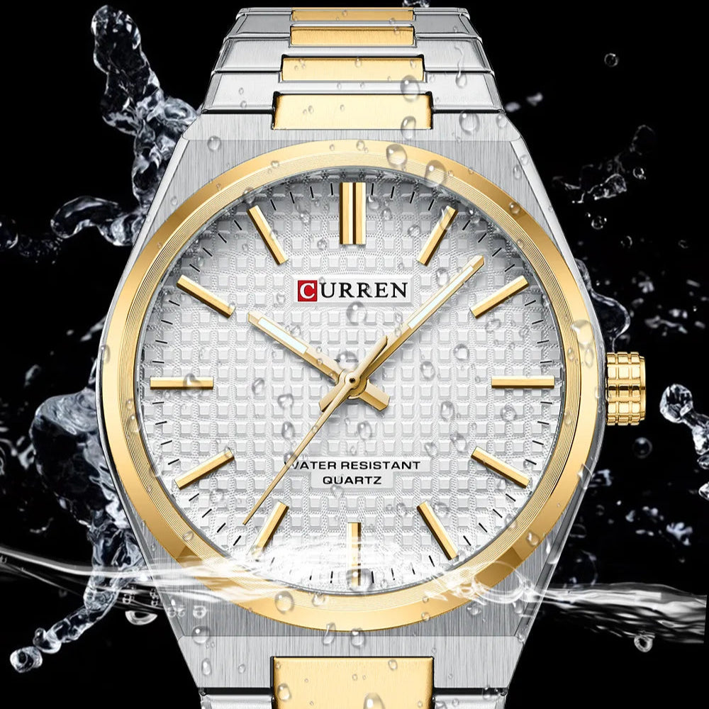 Curren 8439 clássico masculino relógio de quartzo elegante design simples à prova dwaterproof água pulseira aço inoxidável casal lazer negócios relógio pulso