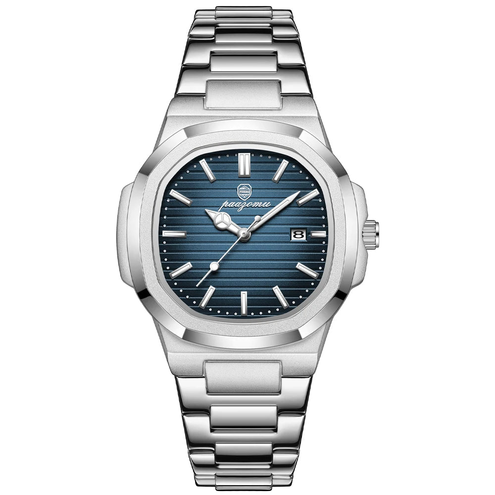 Moda masculina relógios de negócios aço inoxidável quartzo relógio de pulso calendário data masculino casual esportes relógio luminoso