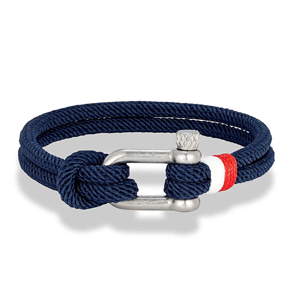 MKENDN Nautical Bracelets for Men Double Strand Surfer Rope Bracelet Stainless Steel Anchor Shackle Handmade Ideal Gift for Son