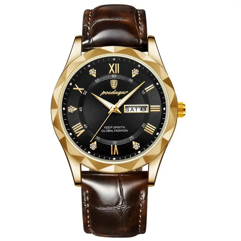 Poedagar luxo homem de negócios relógio de pulso à prova dwaterproof água luminosa data semana relógio masculino para homem relógio de quartzo couro relógios masculinos reloj