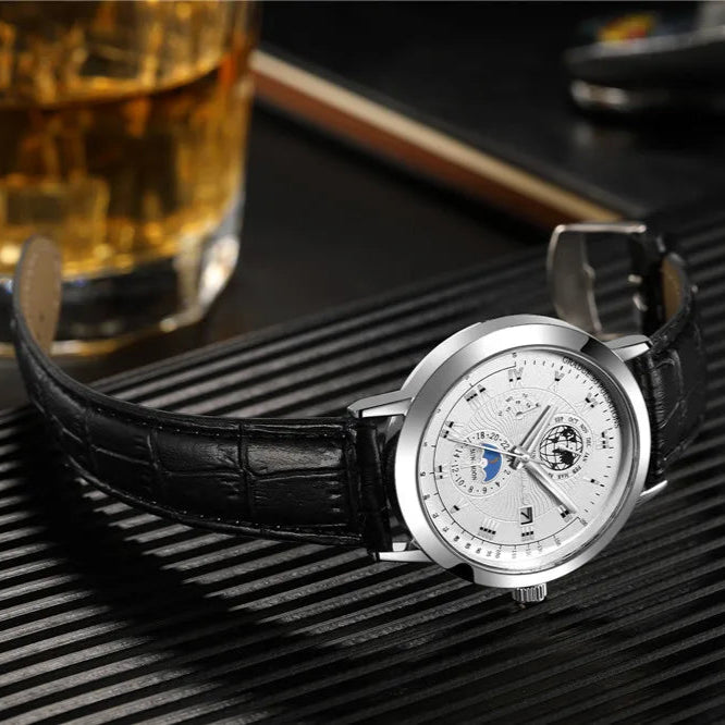 UTHAI H150 Relógio de quartzo masculino Roman Earth Design Calendário Relógio Banda de couro preto para meninos Estudante Luz Relógios de moda de luxo