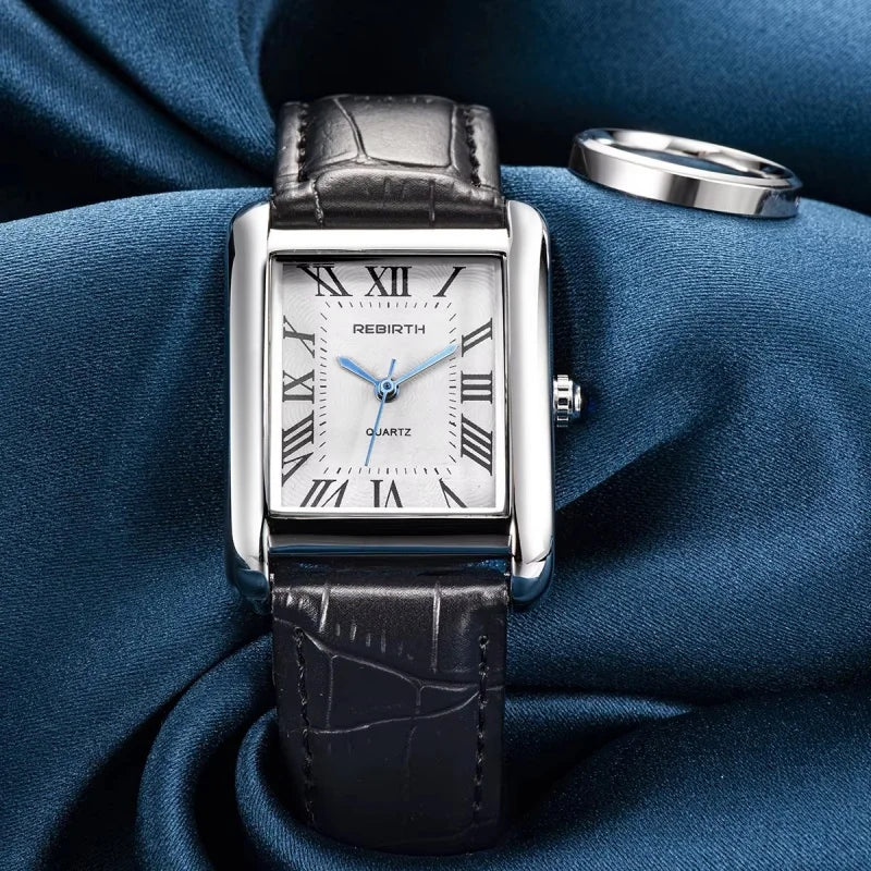 Renascimento 002 elegante relógio de quartzo feminino simples mostrador quadrado lazer pulseira couro à prova dwaterproof água simples elegante senhora relógios negócios