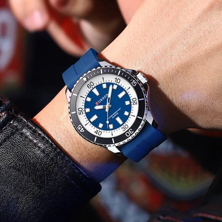 Curren 8448 moda masculina relógio de quartzo ao ar livre grande mostrador luminoso à prova dwaterproof água pulseira silicone esporte relógio pulso reloj hombre