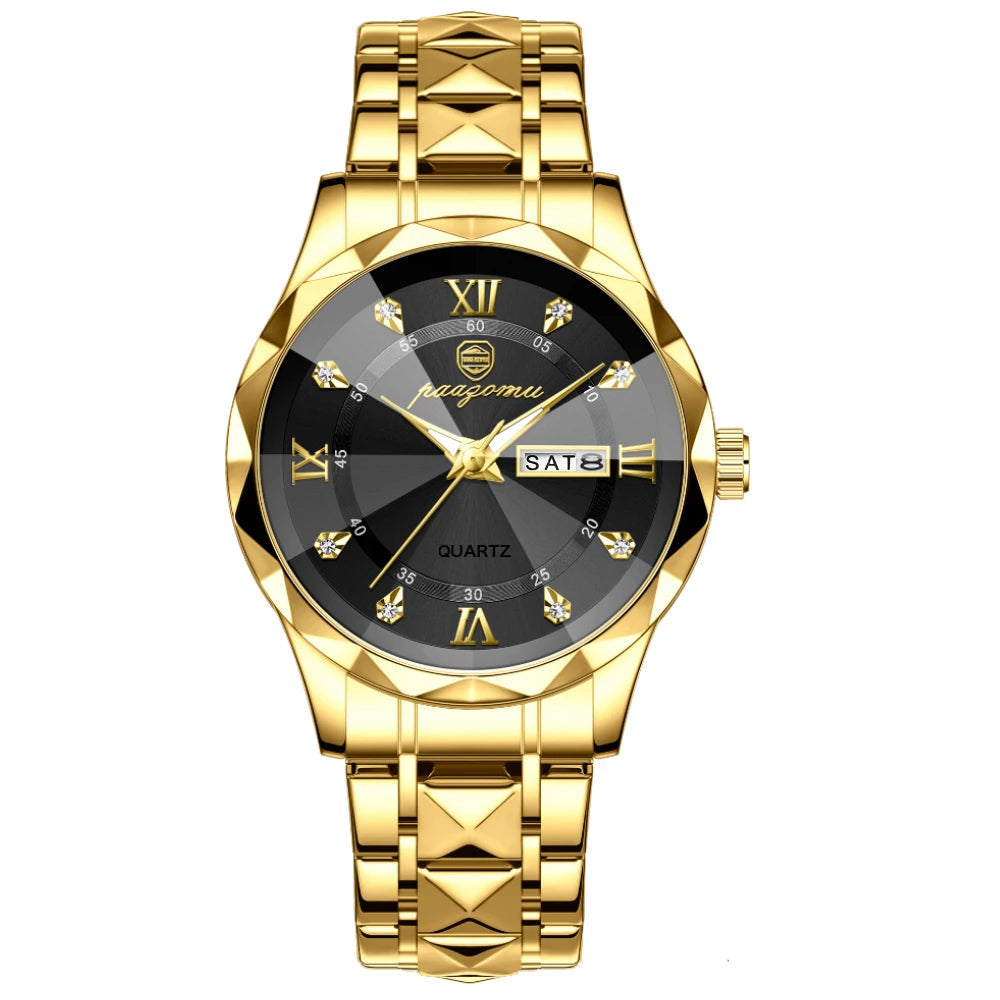 Paazomu relógios masculinos de luxo negócios marca superior homem relógio de pulso à prova dwaterproof água luminosa data semana quartzo relógio masculino alta qualidade + caixa