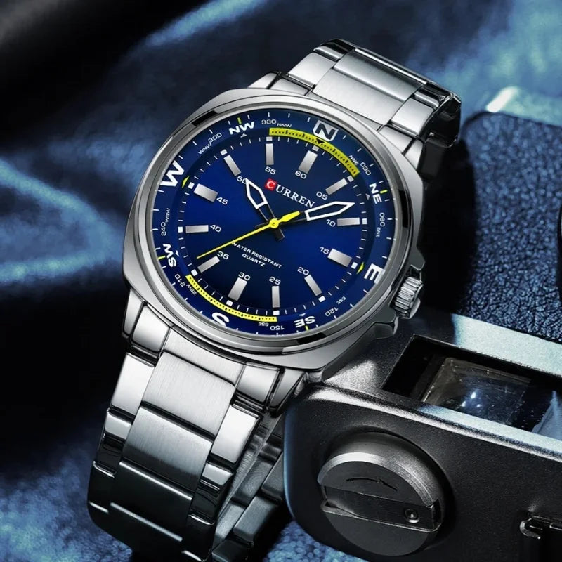 Curren 8455 relógio de pulso de quartzo masculino simples negócios moda tira de aço inoxidável relógio à prova dwaterproof água presente masculino relógio casual
