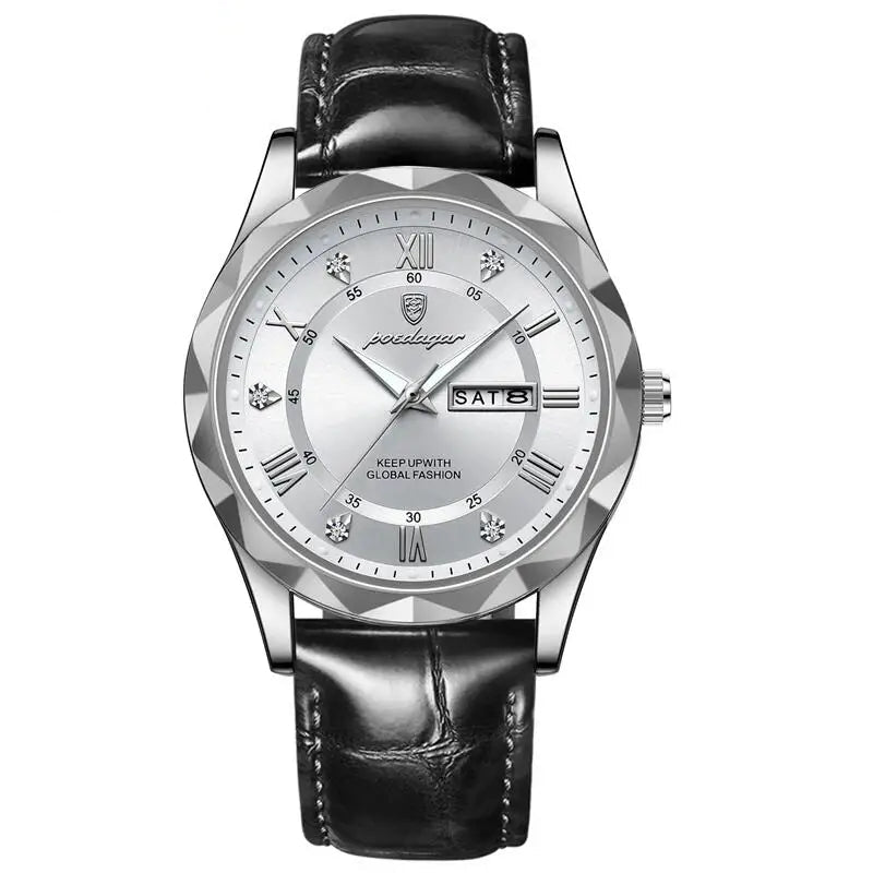 Poedagar luxo homem de negócios relógio de pulso à prova dwaterproof água luminosa data semana relógio masculino para homem relógio de quartzo couro relógios masculinos reloj