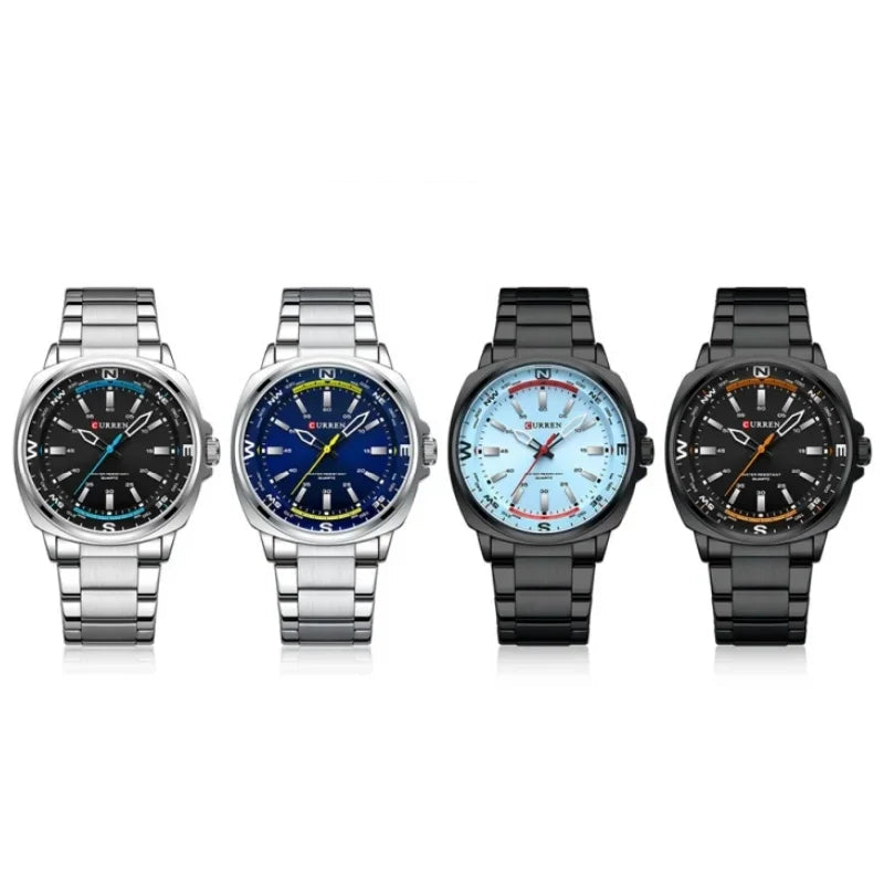 Curren 8455 relógio de pulso de quartzo masculino simples negócios moda tira de aço inoxidável relógio à prova dwaterproof água presente masculino relógio casual