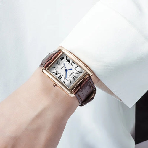 Renascimento 002 elegante relógio de quartzo feminino simples mostrador quadrado lazer pulseira couro à prova dwaterproof água simples elegante senhora relógios negócios