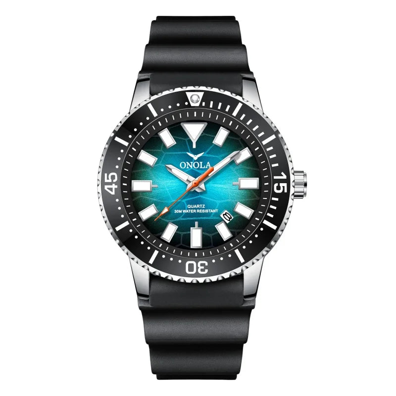 Onola 3850 cor clássica relógio de quartzo masculino genuíno à prova dwaterproof água calendário luminoso pulseira de borracha casual diário relógio masculino presentes