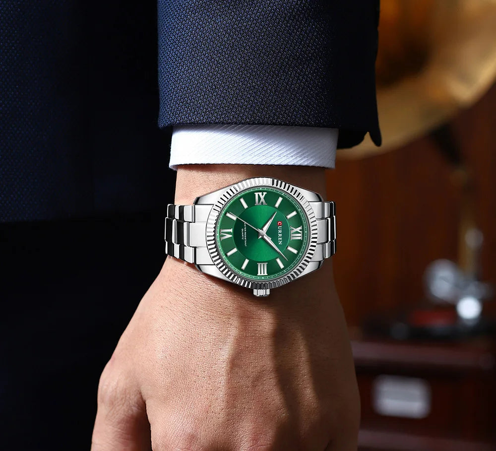 CURREN 8453 Relógios de quartzo masculinos moda elegante simples relógio branco pulseira de aço inoxidável relógio de pulso para presente masculino