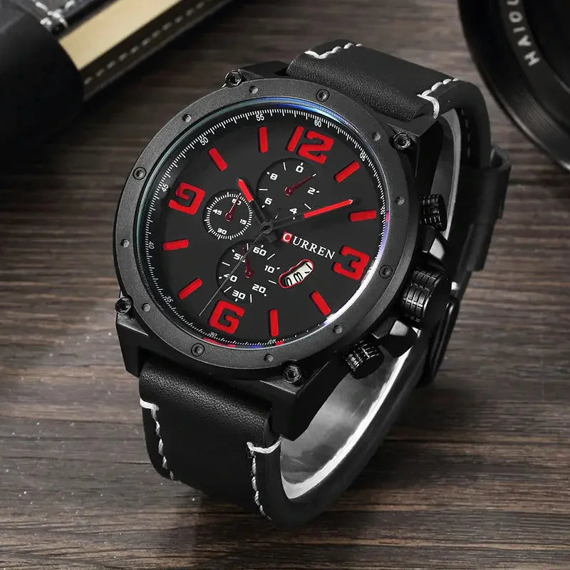 Curren 8230 clássico masculino casual moda relógio de quartzo preto grande mostrador à prova dwaterproof água cinta calendário relógio esportivo reloj hombre