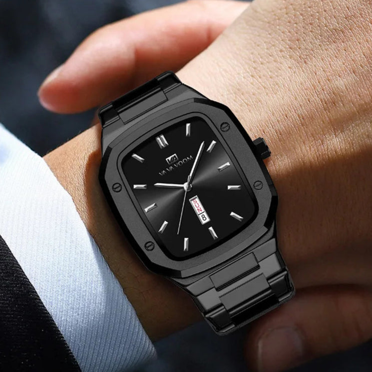 Relógio masculino high end negócios à prova dwaterproof água criativo duplo calendário tira de aço alta qualidade moda masculina relógios quartzo