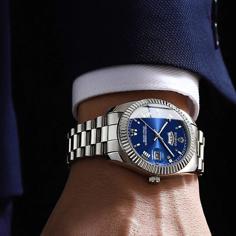 2025 novo relógio de luxo para homem à prova dwaterproof água luminosa data semana aço inoxidável relógio masculino casual quartzo relógios masculino + caixa