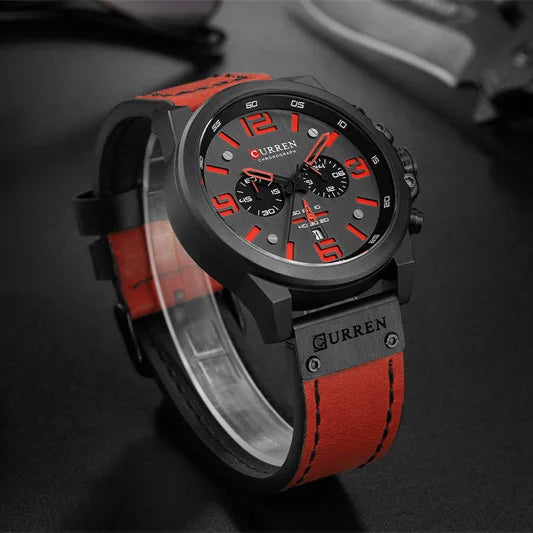 Curren 8314 relógio de quartzo masculino da moda, calendário esportivo exclusivo, pulseira de couro luminosa à prova d'água, relógio casual masculino, presente de aniversário