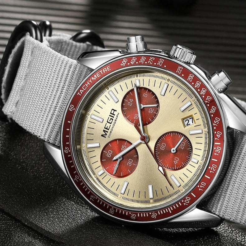 Megir 2247 relógio de quartzo de luxo masculino lona tecelagem cinta cronógrafo calendário vida à prova dwaterproof água lazer moda relógio masculino presente