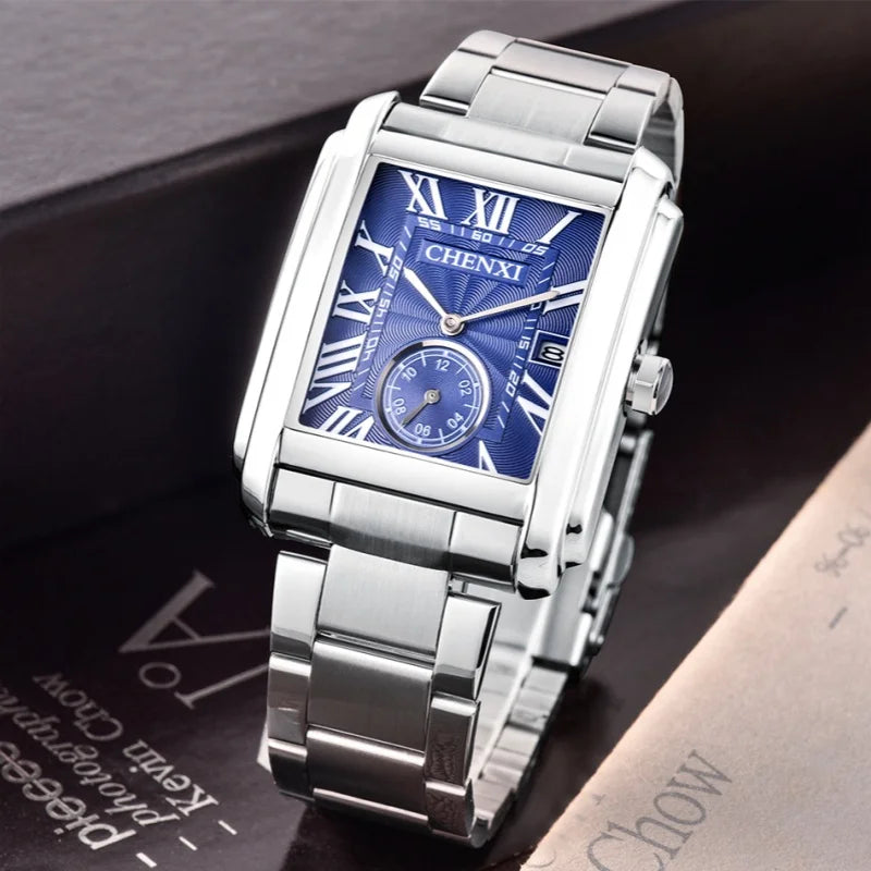 CHENXI 8216 Relógio de quartzo masculino de negócios casual quadrado à prova d'água pulseira de aço inoxidável calendário relógios clássicos da moda para homens