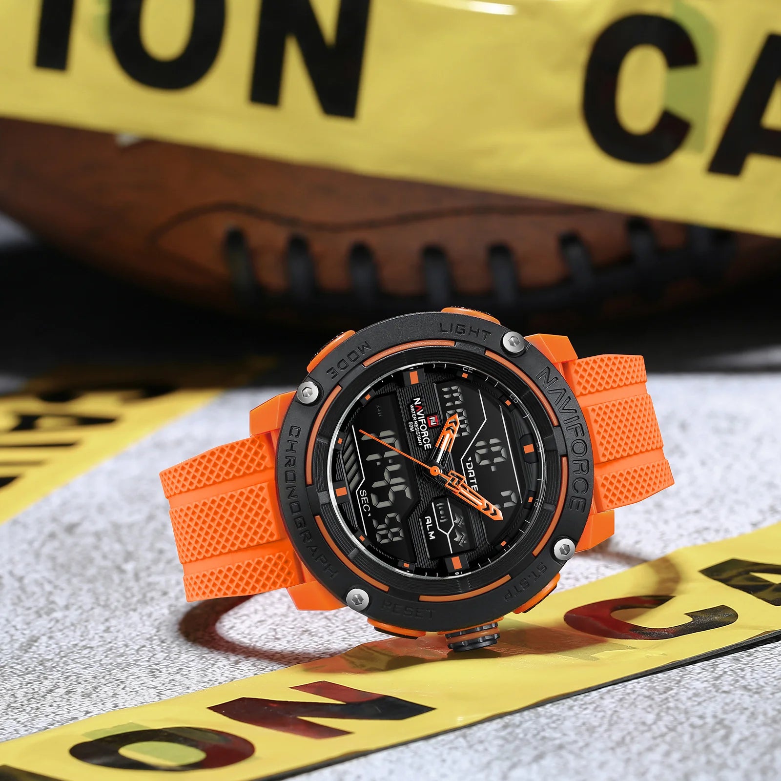 NAVIFORCE 7114 Relógio de pulso eletrônico de quartzo masculino com display duplo calendário pulseira de silicone à prova d'água relógios esportivos casuais para homens
