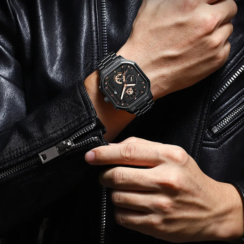 Poedagar homem relógio de pulso moda luminosa à prova dwaterproof água cronógrafo data relógio masculino quadrado aço inoxidável quartzo relógios masculinos reloj