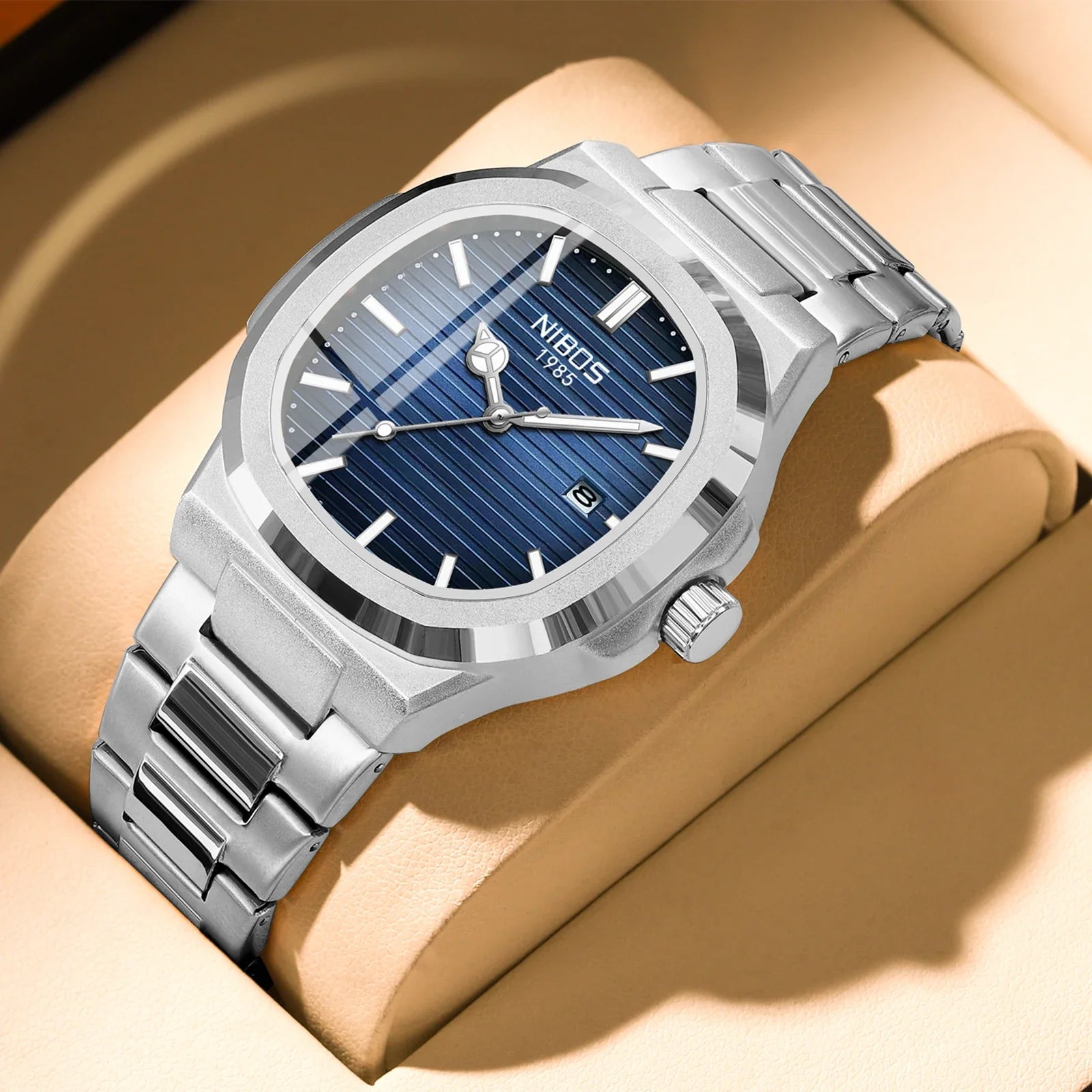 Nibosi relógios masculinos de luxo à prova dwaterproof água luminosa data relógios esportes quadrado relógio masculino casual relógio de pulso quartzo masculino