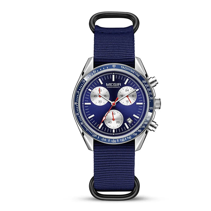 Megir 2247 relógio de quartzo de luxo masculino lona tecelagem cinta cronógrafo calendário vida à prova dwaterproof água lazer moda relógio masculino presente