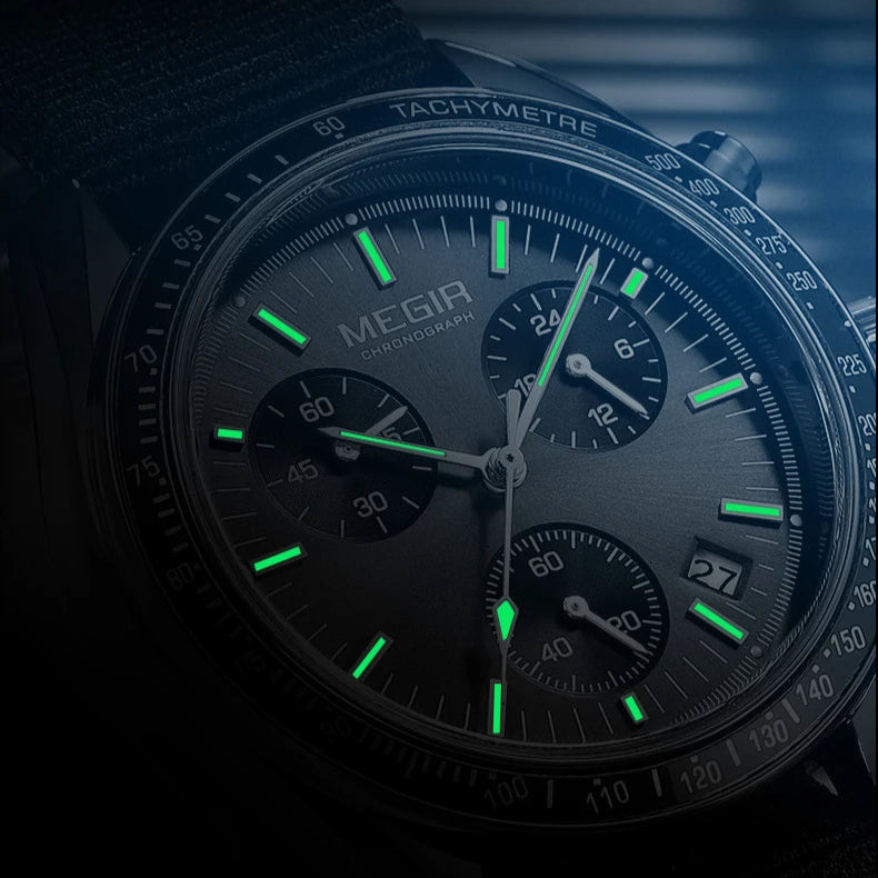 Megir 2247 relógio de quartzo de luxo masculino lona tecelagem cinta cronógrafo calendário vida à prova dwaterproof água lazer moda relógio masculino presente
