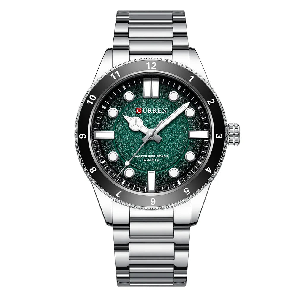 Curren 8450 relógio de quartzo masculino negócios azul verde relógio analógico display pulseira de aço inoxidável relógios de pulso para masculino