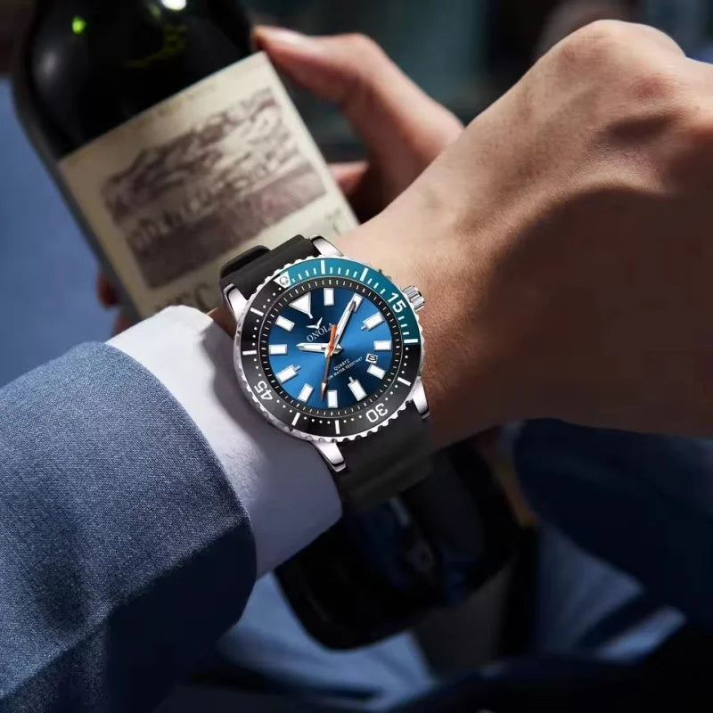 Onola 3850 cor clássica relógio de quartzo masculino genuíno à prova dwaterproof água calendário luminoso pulseira de borracha casual diário relógio masculino presentes