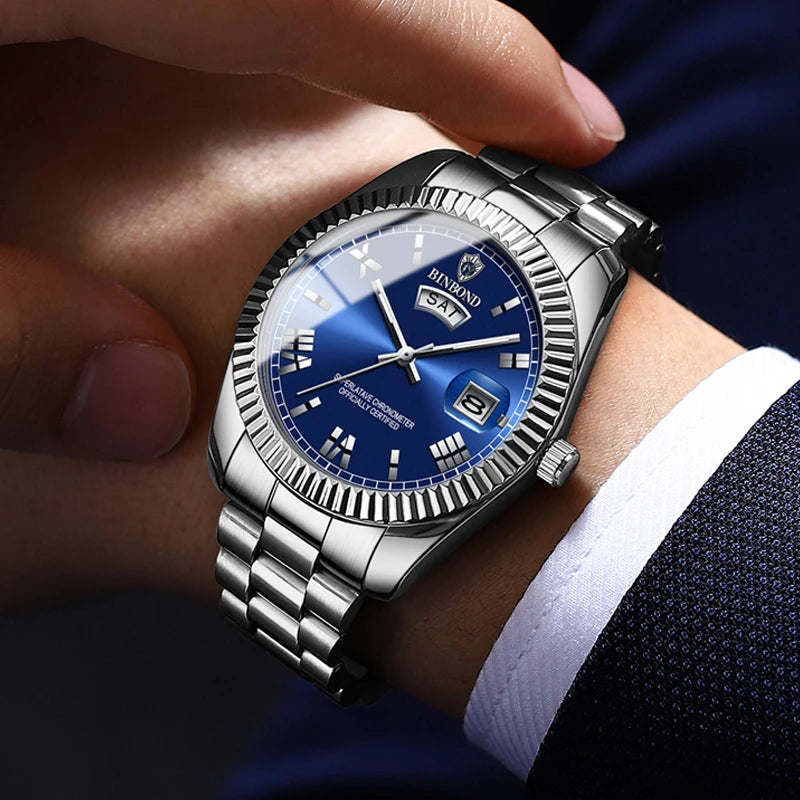 2025 novo relógio de luxo para homem à prova dwaterproof água luminosa data semana aço inoxidável relógio masculino casual quartzo relógios masculino + caixa