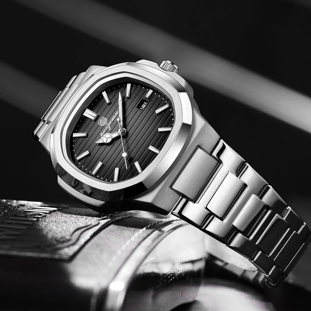 Paazomu luxo homem relógio de pulso à prova dwaterproof água luminosa cronógrafo relógio para homem aço inoxidável relógios quartzo reloj hombre