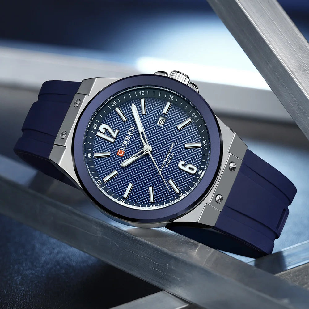 Curren 8467 relógio esportivo masculino de quartzo, pulseira de silicone, calendário à prova d'água, relógios de moda para homens, relógio de pulso casual luminoso masculino