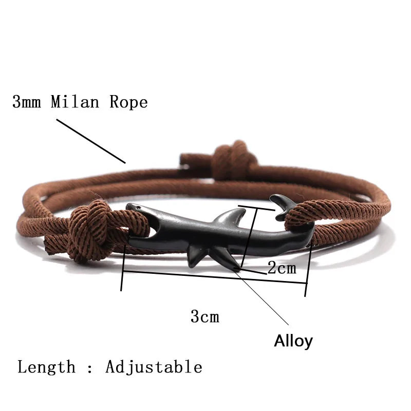 Noter New Shark Bracelet Unisex Double Layer Adjustable 3mm Cord Chain Braclet Beach Jewelry Accessories Surfer Braslet Pulsera