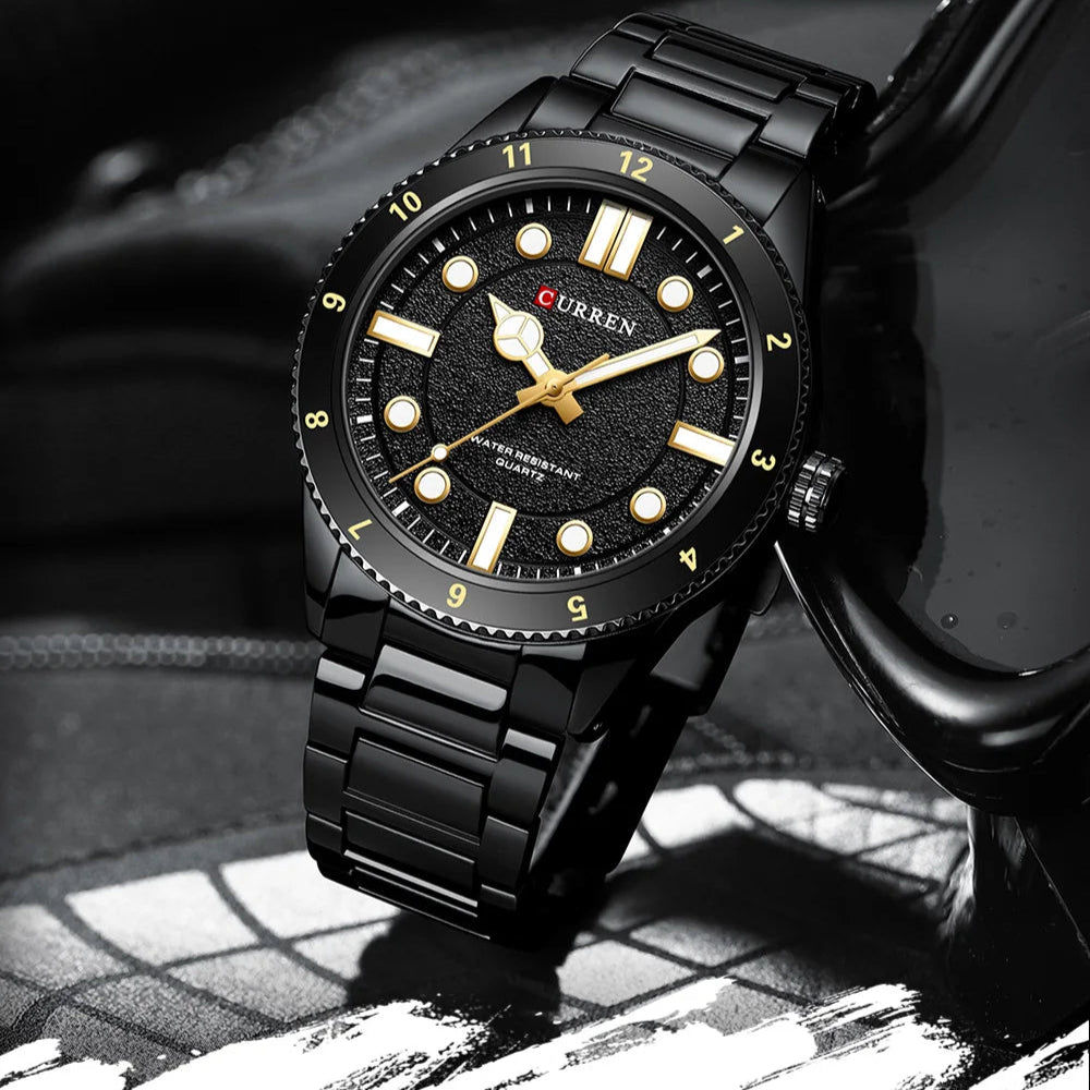 CURREN 8450 Relógios de quartzo masculinos à prova d'água pulseira de aço inoxidável moda esportiva luminosa homem de negócios simples relógio de pulso casual