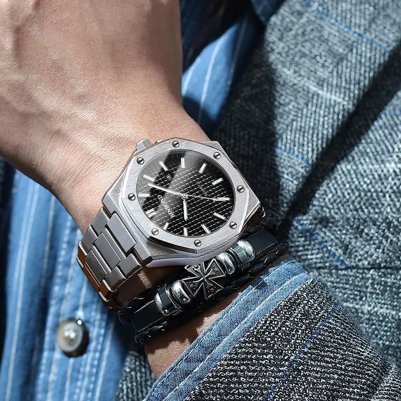 Relógio masculino negócios high-end octogonal com parafusos à prova dwaterproof água masculino moda relógio de quartzo presente