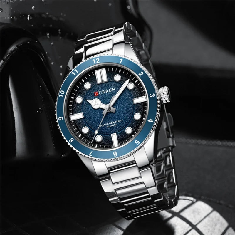 CURREN 8450 Relógios de quartzo masculinos à prova d'água pulseira de aço inoxidável moda esportiva luminosa homem de negócios simples relógio de pulso casual